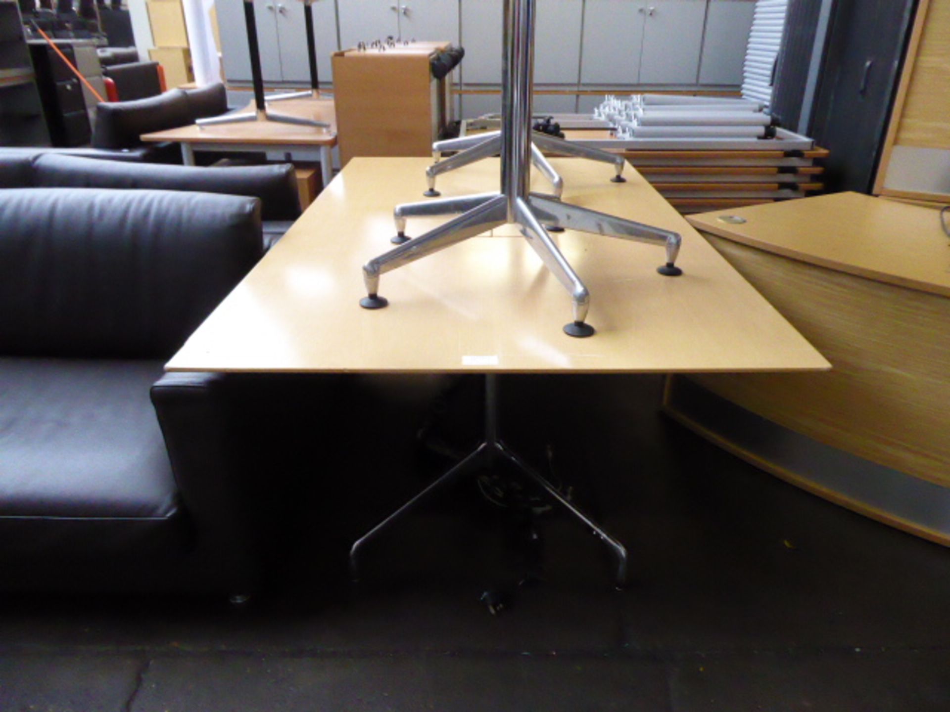 200cm meeting table with a Vitra style chrome base and beech effect rectangular top