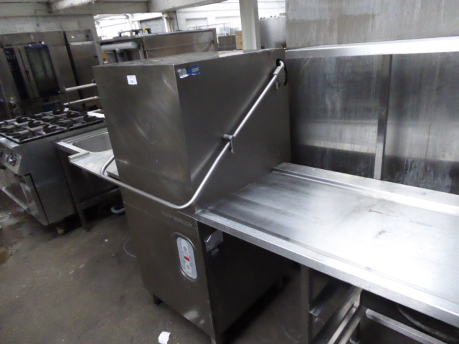 60cm Comenda model C1300E lift top pass through dish washer with draining board and single bowl sink