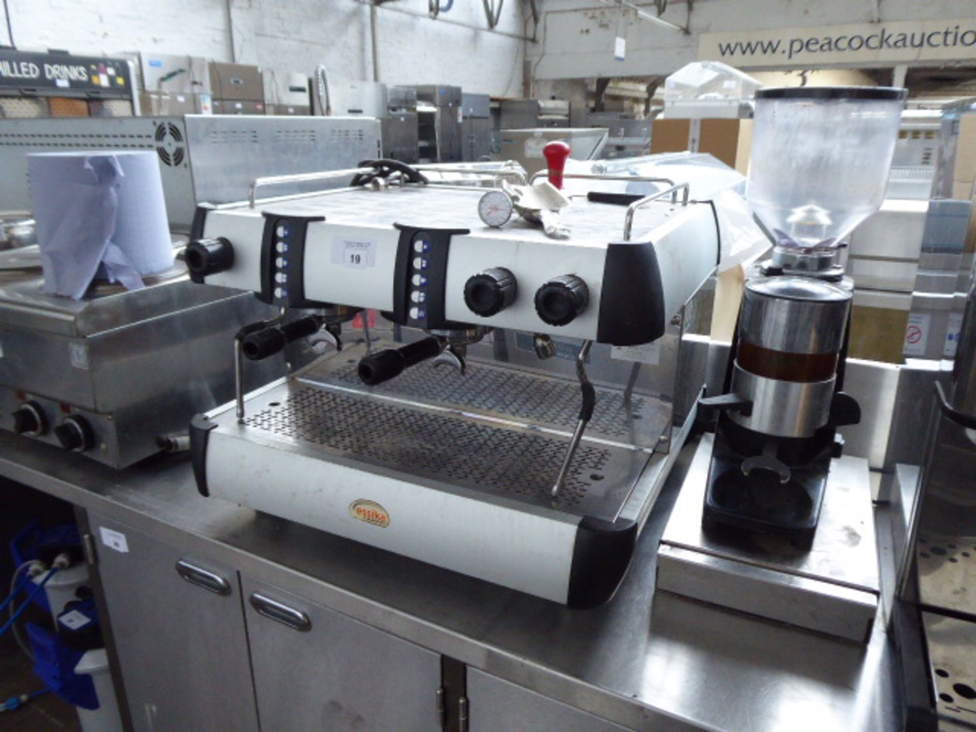 (TN4) Conti Essika SSKTC automatic 2 station coffee machine with group heads and associated grinder