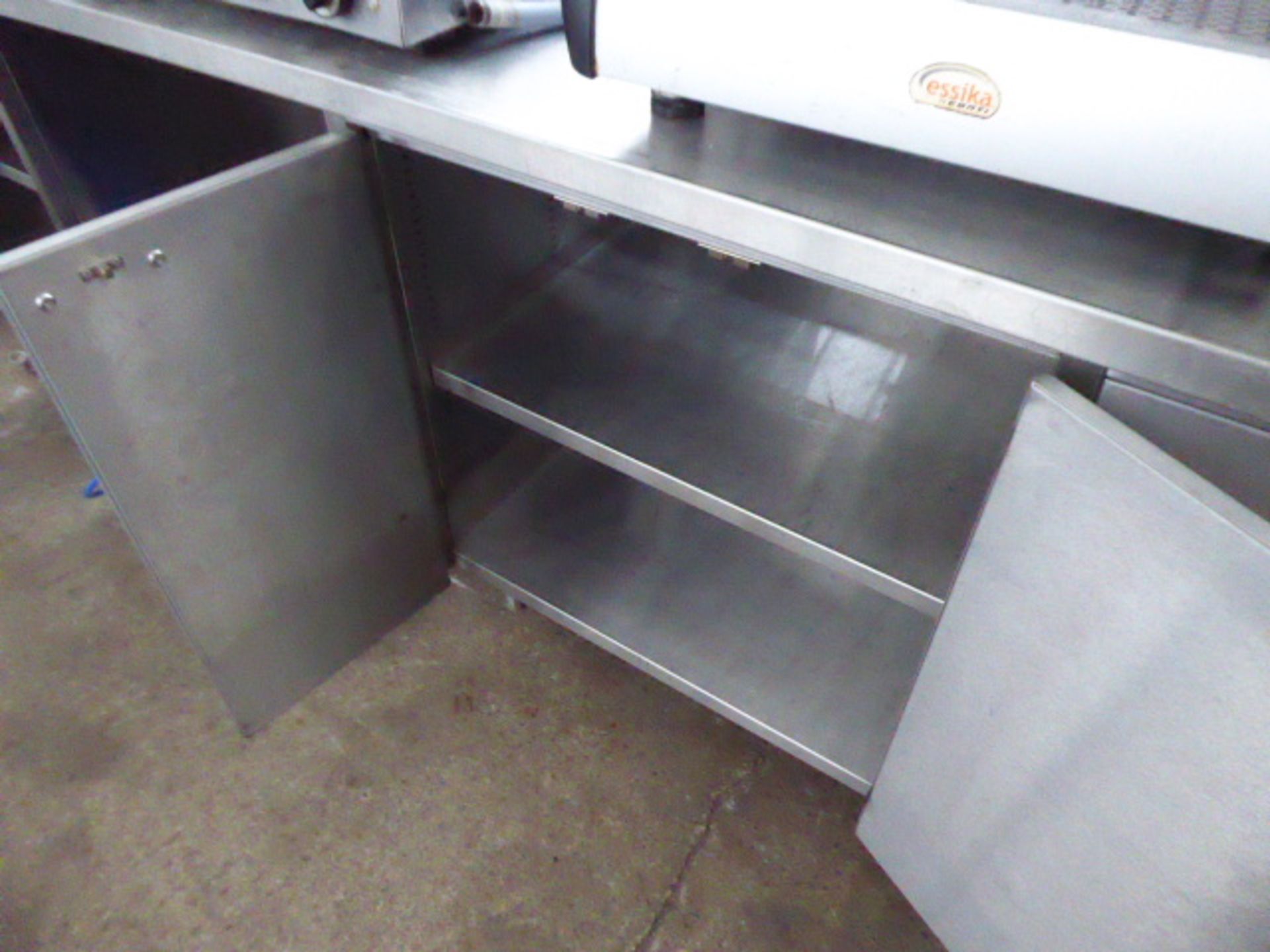 350cm stainless steel preparation counter with hand basin and tap set, space for under counter - Image 4 of 4