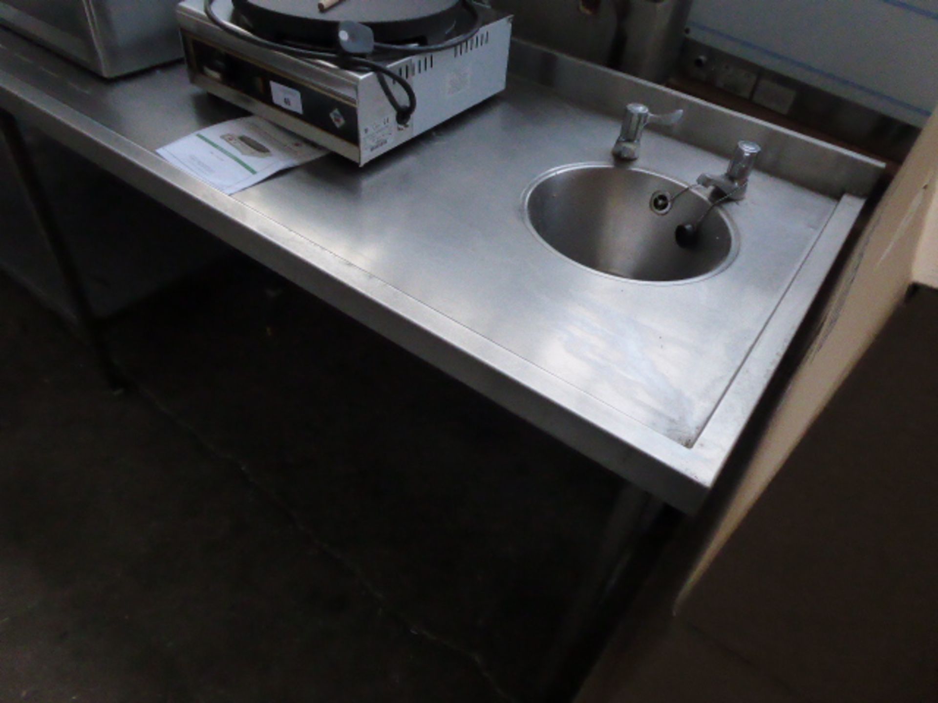 315cm stainless steel double bowl sink unit with tap sets, draining board and a hand basin with - Image 3 of 3