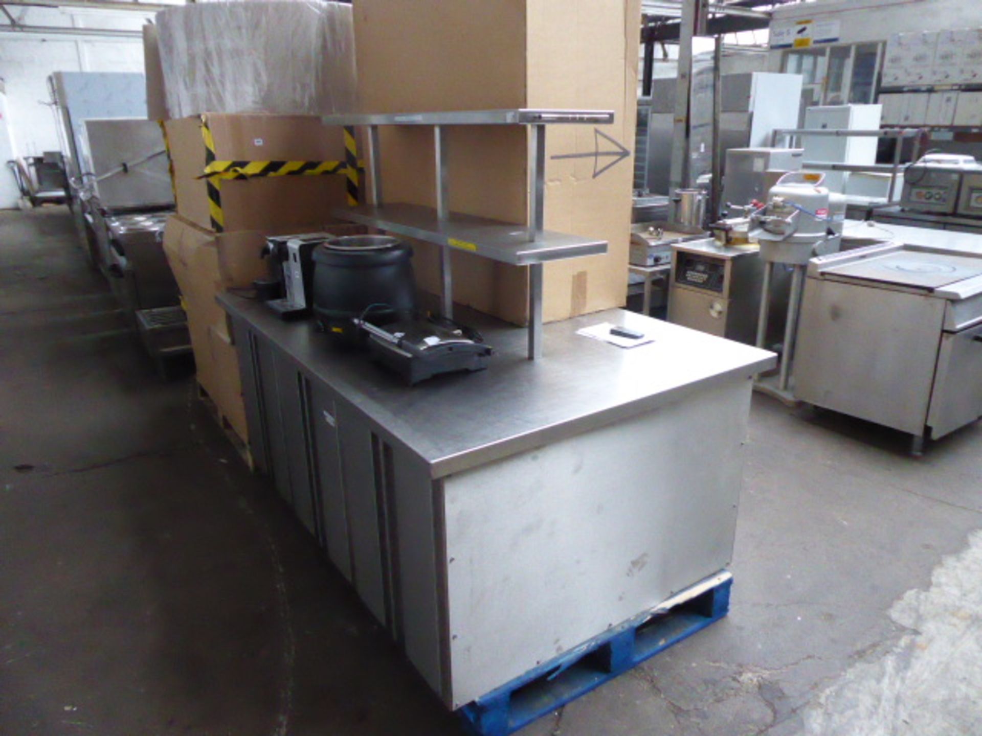 17 - 190cm wide x 120cm deep bespoke built stainless steel island for food preparation with 2