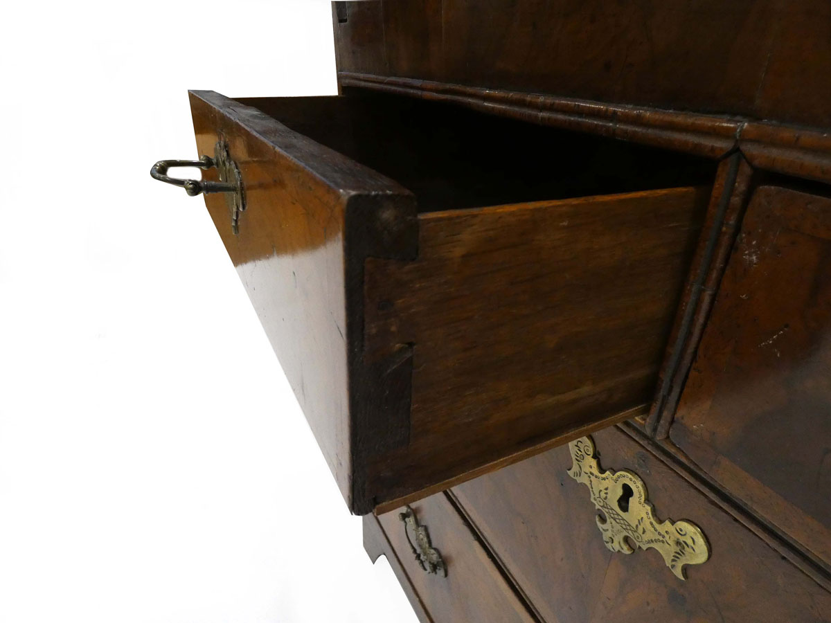 A George I/II walnut and feather crossbanded bureau, the fall front enclosing a fitted interior, - Image 8 of 55