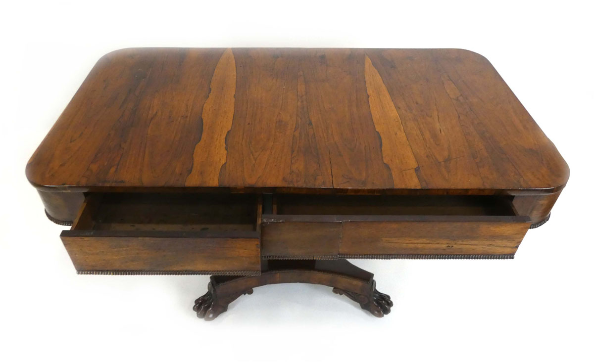 A Regency rosewood centre/side table with rounded edges, two frieze drawers, - Image 3 of 3
