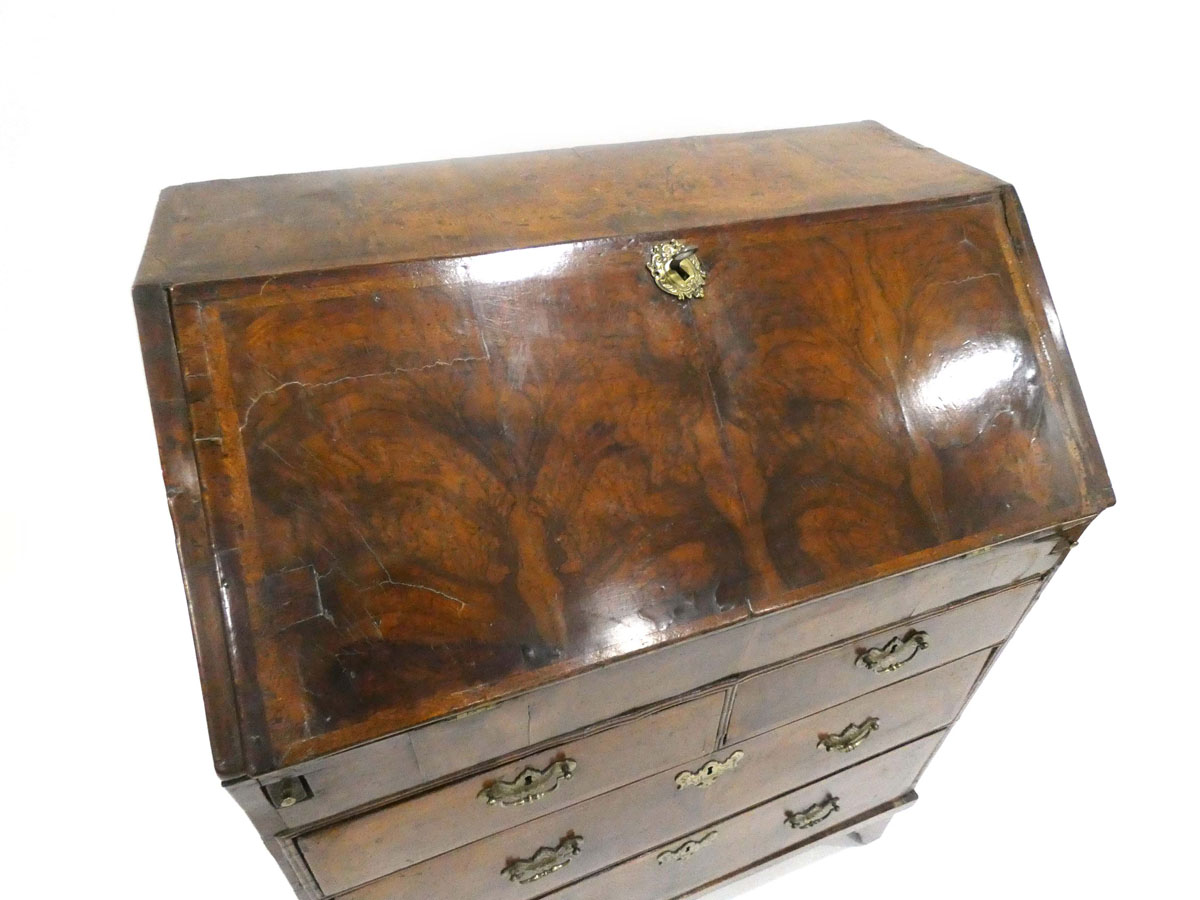 A George I/II walnut and feather crossbanded bureau, the fall front enclosing a fitted interior, - Image 2 of 55
