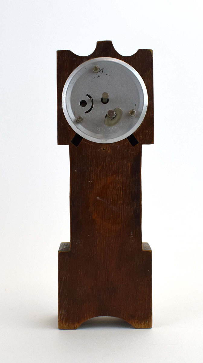 An Edwardian novelty silver mounted oak mantel timepiece modelled as a grandfather clock, - Image 4 of 4
