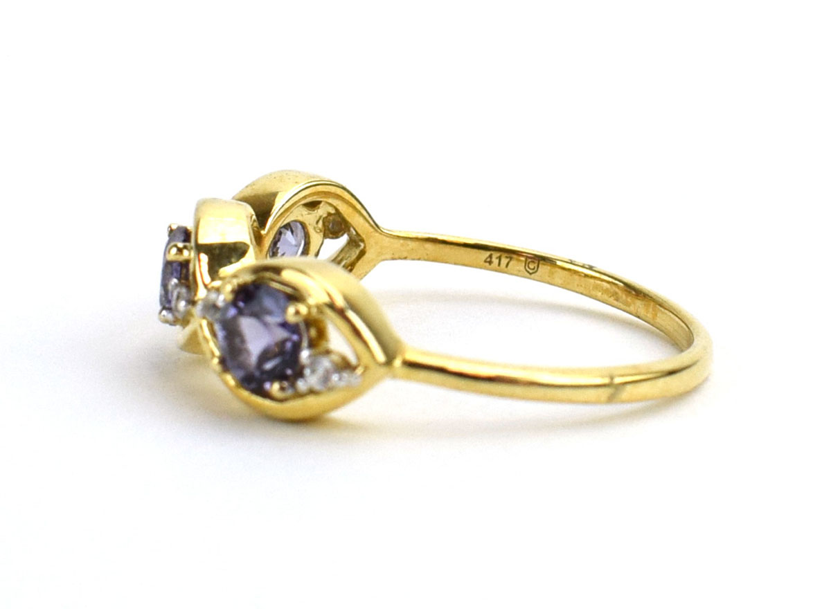 A 9ct yellow gold ring set three blue spinel and white zircon in oval settings by Jacques Christie, - Image 2 of 3