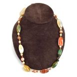 An early/mid 20th century agate and pearl bead necklace, l.