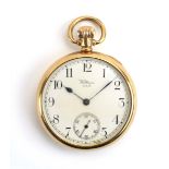 A 9ct yellow gold open face pocket watch by Waltham,