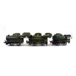 Three Hornby O gauge clockwork 0-4-0 loco's and five various tenders,