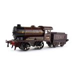 A Hornby O gauge clockwork 0-4-0 loco and tender, engine No.