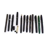 A group of twelve fountain pens with marbled cases CONDITION REPORT: One lacking a
