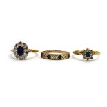 An 18ct yellow gold cluster ring set sapphires and diamonds,