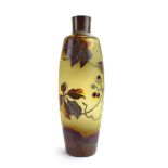 A Val St Lambert cameo vase of slender ovoid form, decorated with stylised leaves in autumnal hues,