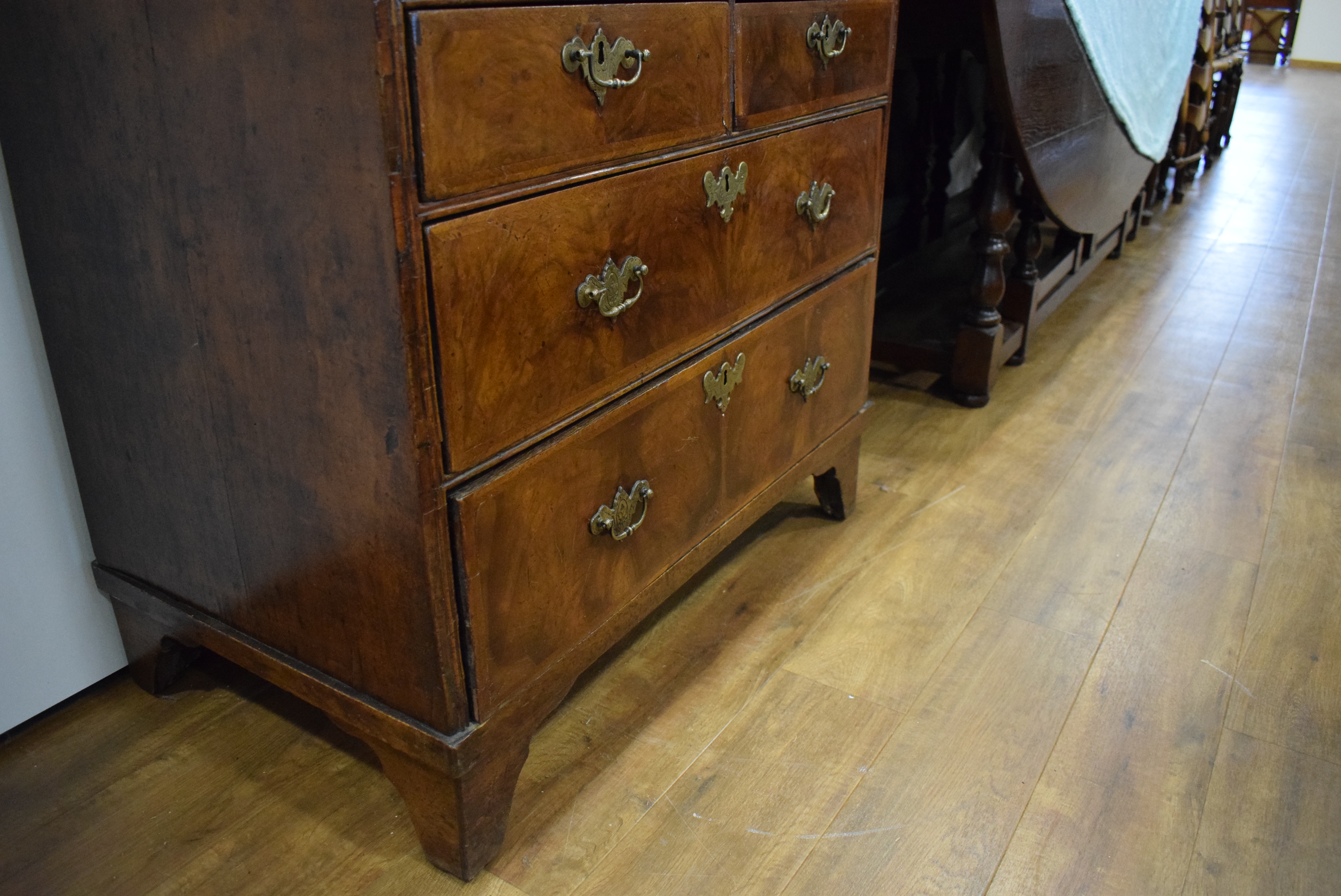 A George I/II walnut and feather crossbanded bureau, the fall front enclosing a fitted interior, - Image 20 of 55