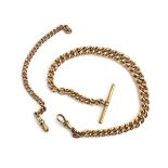 A gold plated single Albert watch chain and a 9ct yellow gold chain section, 4.