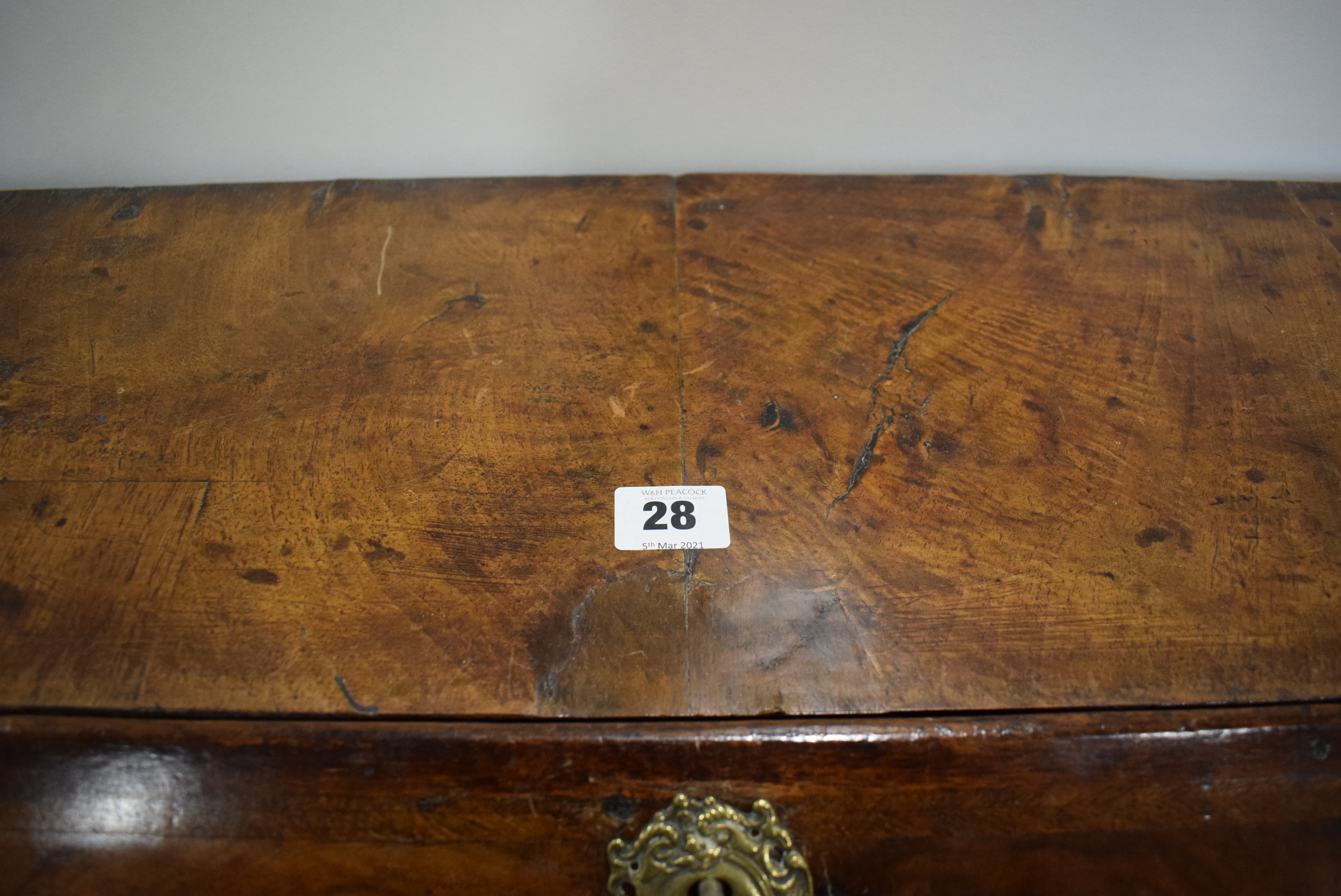 A George I/II walnut and feather crossbanded bureau, the fall front enclosing a fitted interior, - Image 33 of 55