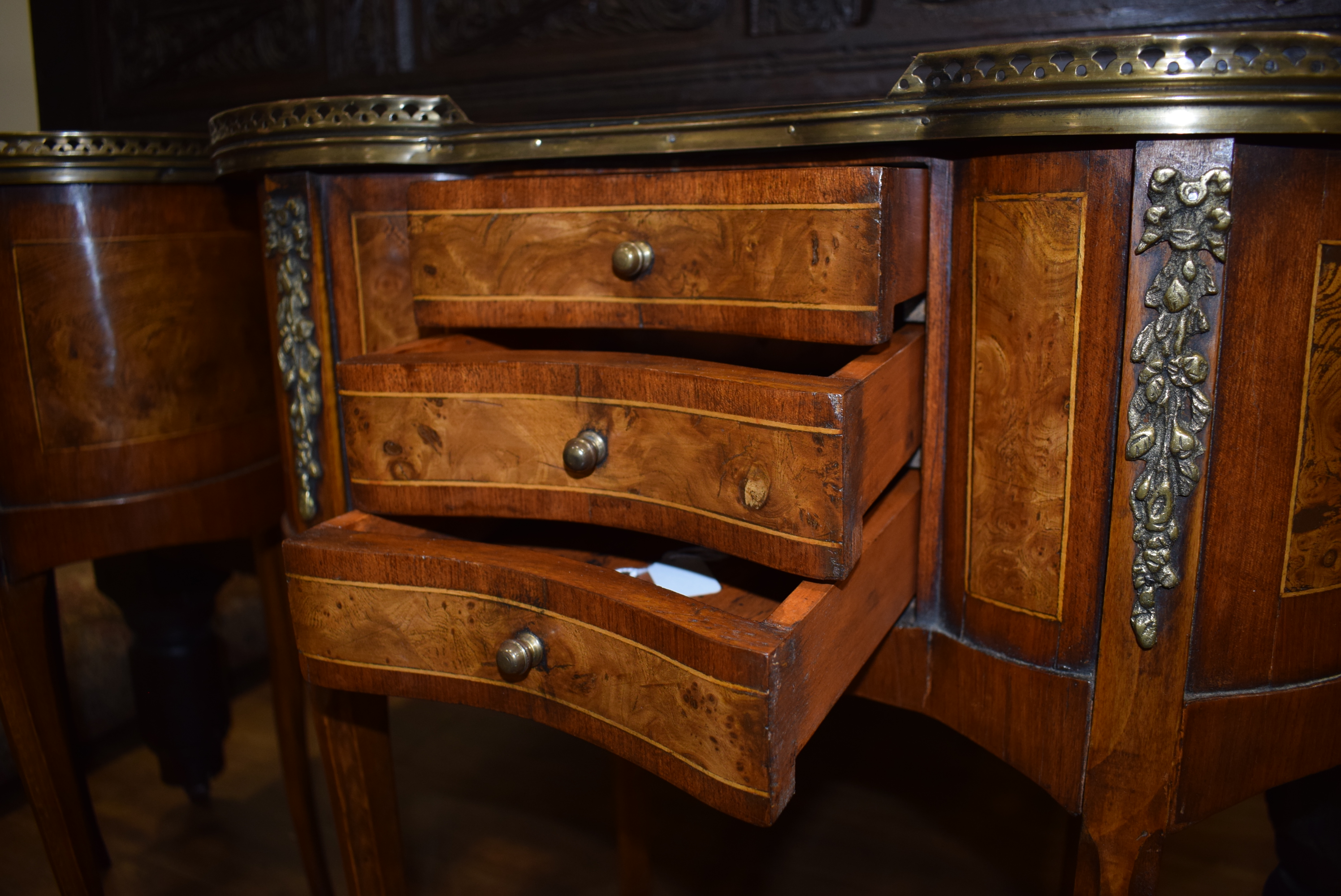 A pair of Louis XV style burr elm, mahogany, - Image 40 of 45