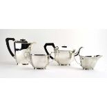 A silver four piece tea service of canted form, maker HP&S, Sheffield 1937,