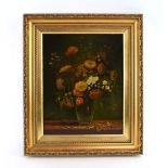 ..Francia (European, 20th century), still life-vase of flowers, signed, oil on board, 28.5 x 22.