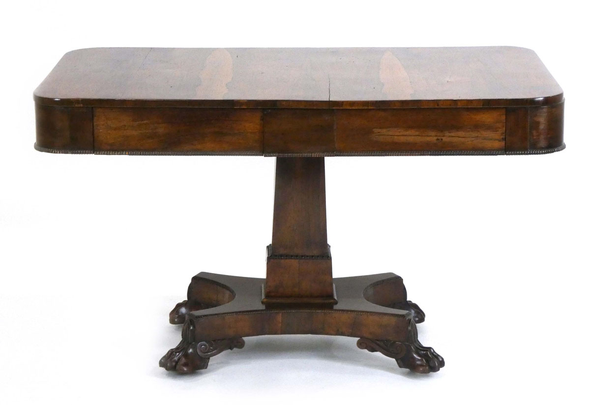 A Regency rosewood centre/side table with rounded edges, two frieze drawers,