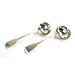 A pair of George IV silver fiddle pattern sauce ladles, William Eley & William Fearn, London 1823,