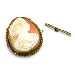 An early 20th century 15ct yellow gold bar brooch set small diamond, w. 4.