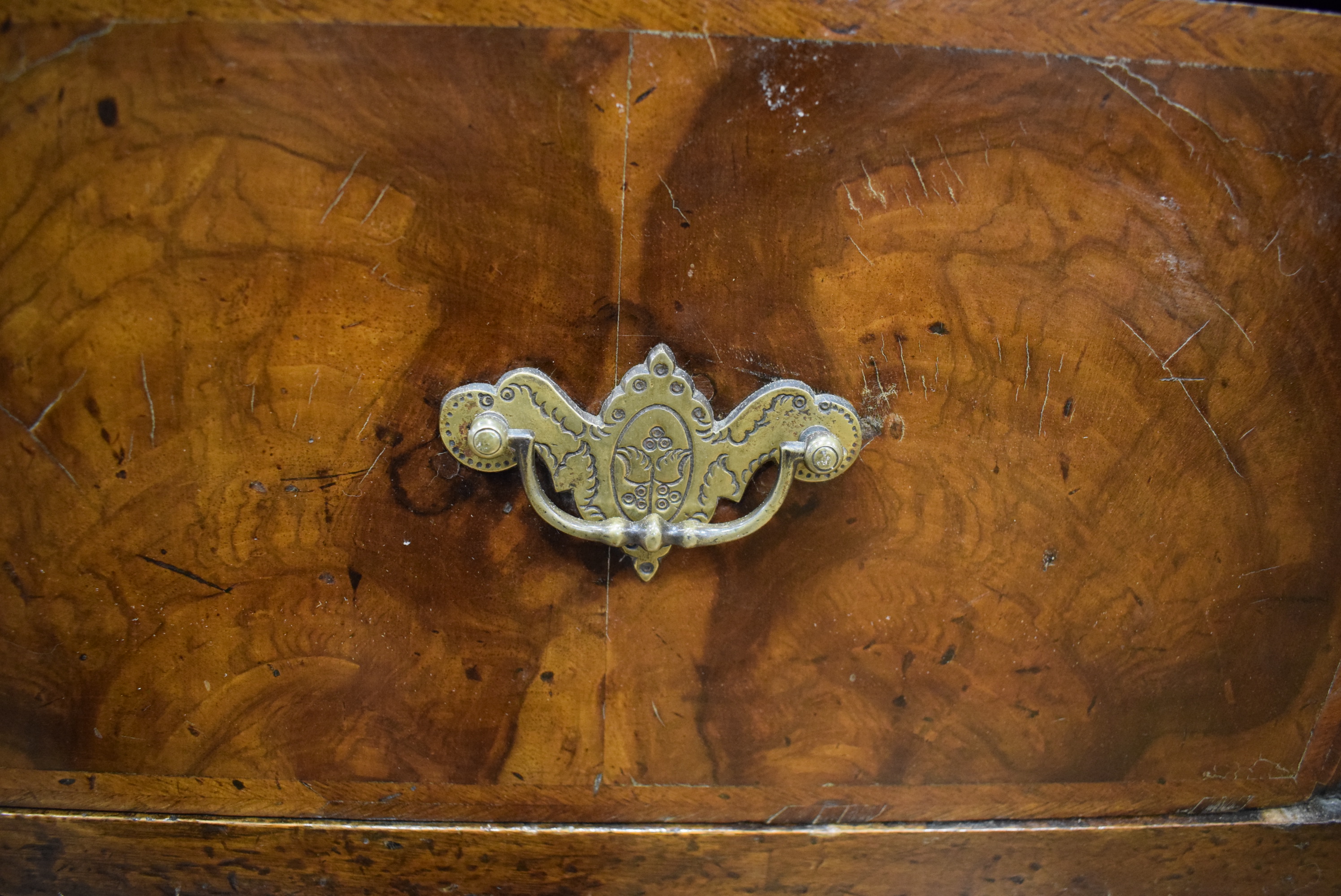 A George I/II walnut and feather crossbanded bureau, the fall front enclosing a fitted interior, - Image 35 of 55