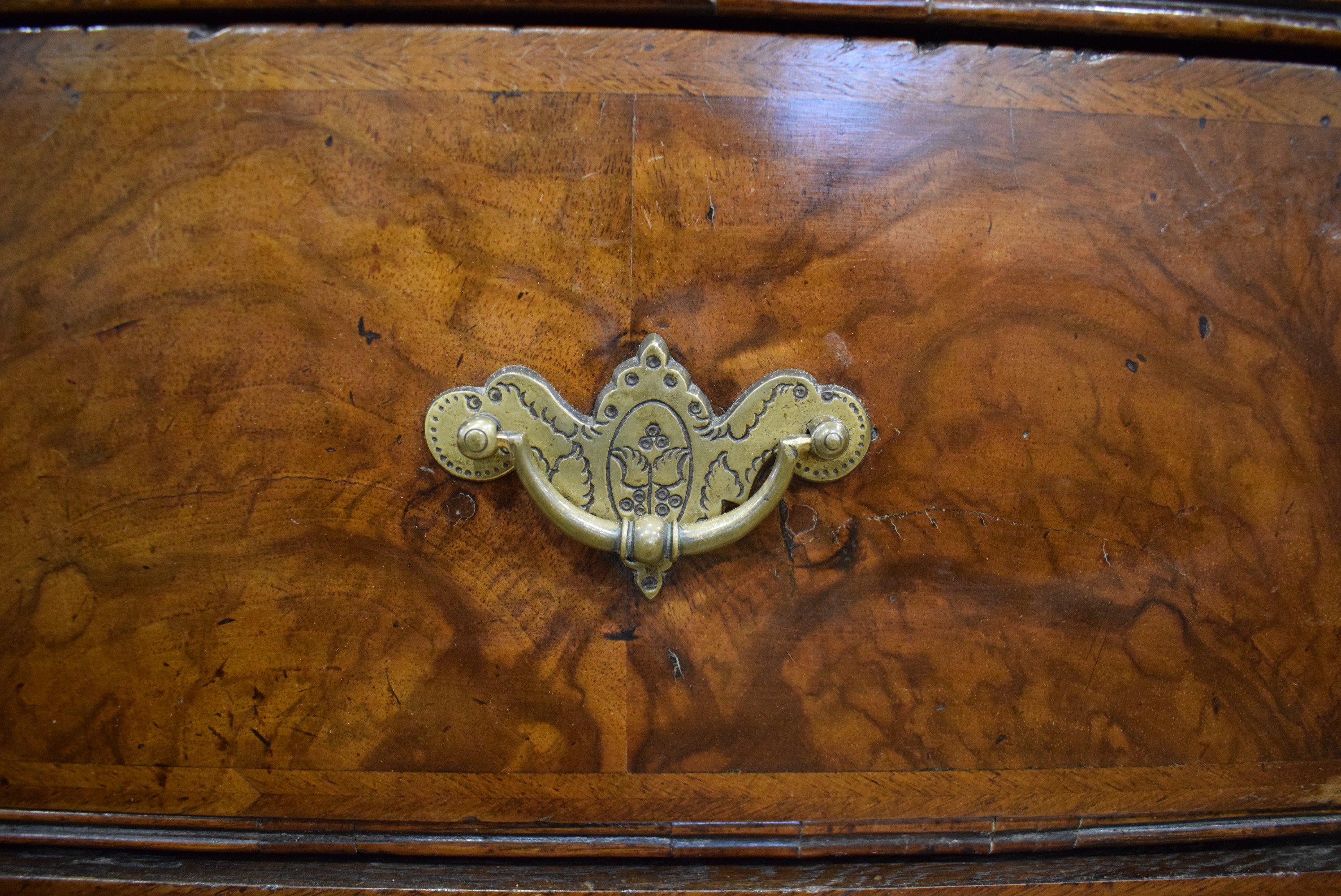 A George I/II walnut and feather crossbanded bureau, the fall front enclosing a fitted interior, - Image 40 of 55