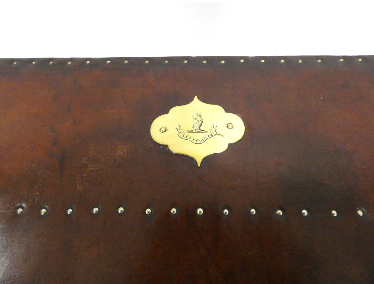 A Georgian mahogany knee-hole desk covered in leather with brass studwork and handles, on ogee feet, - Image 3 of 5