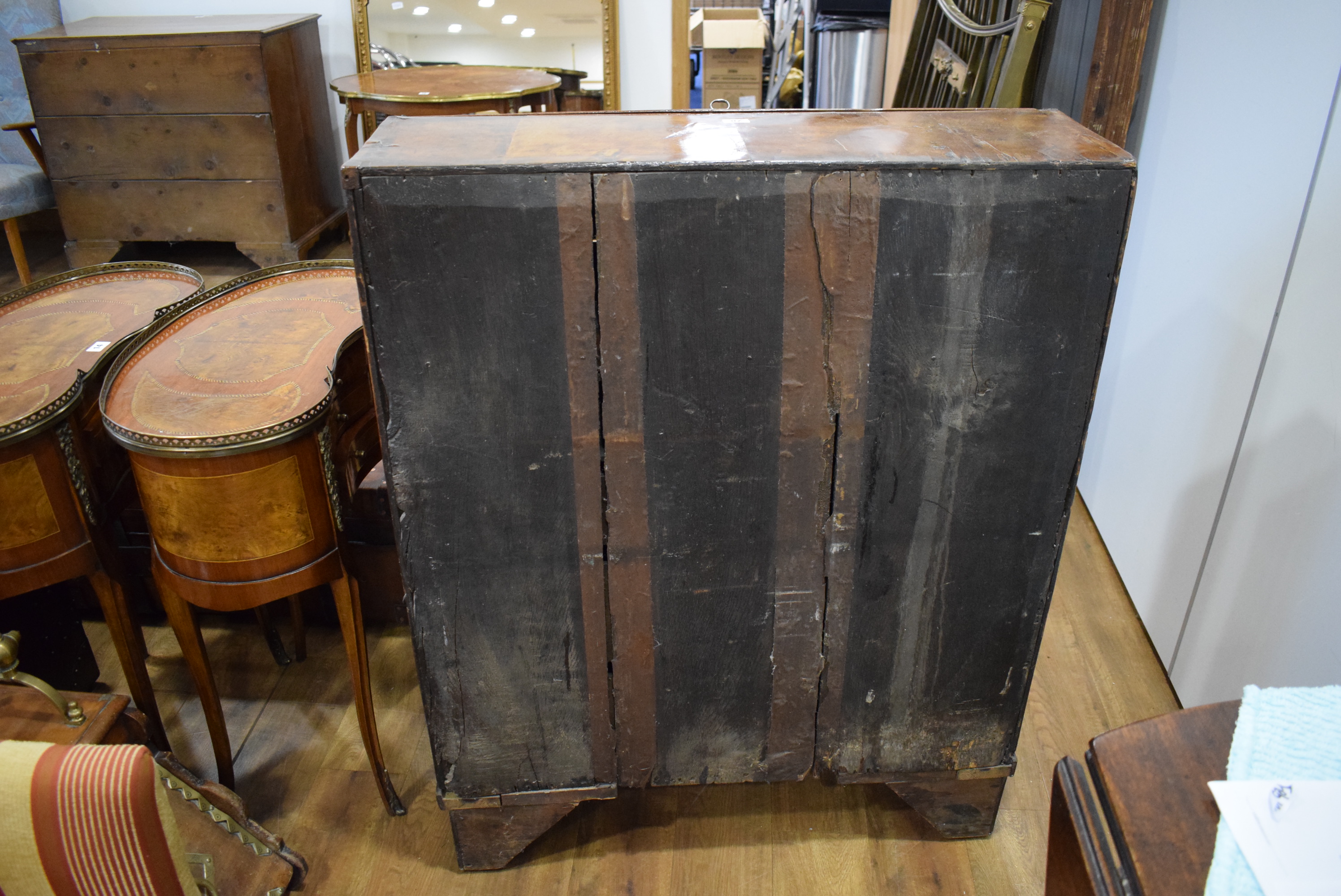 A George I/II walnut and feather crossbanded bureau, the fall front enclosing a fitted interior, - Image 48 of 55