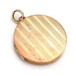 A 9ct yellow gold locket of circular form, Deakin & Francis, d. 2.5 cm, overall 6.