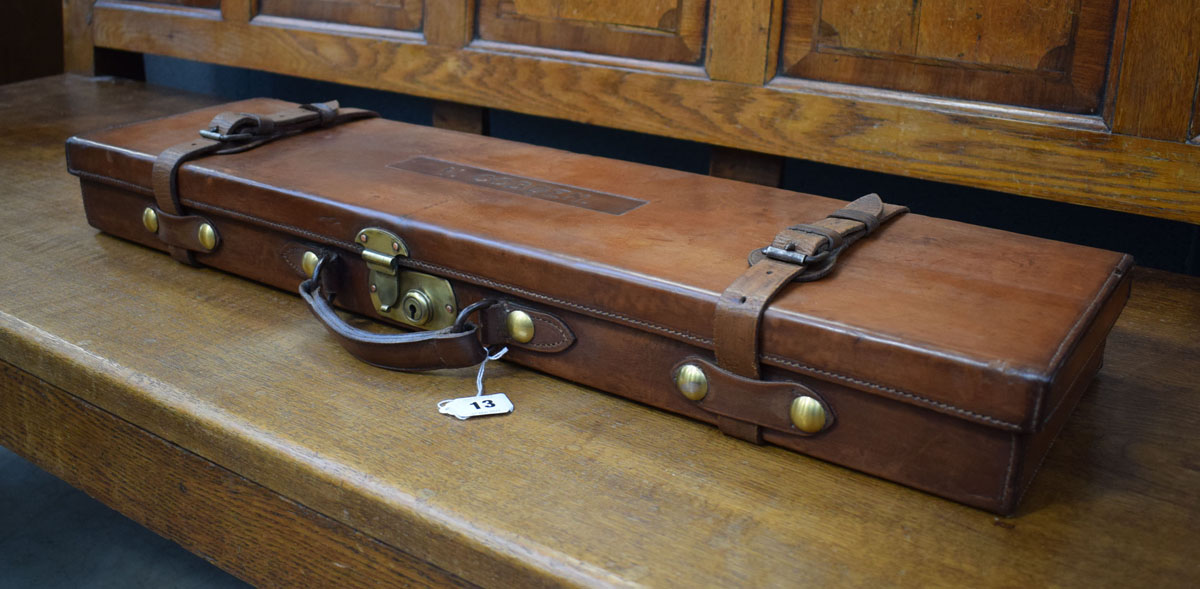 A tan leather and brass mounted gun case, inscribed V. Cobden, l. - Image 2 of 4