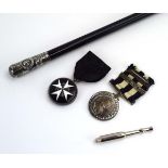 St John's Ambulance Brigade: a silver-mounted swagger stick, a Victorian medal,