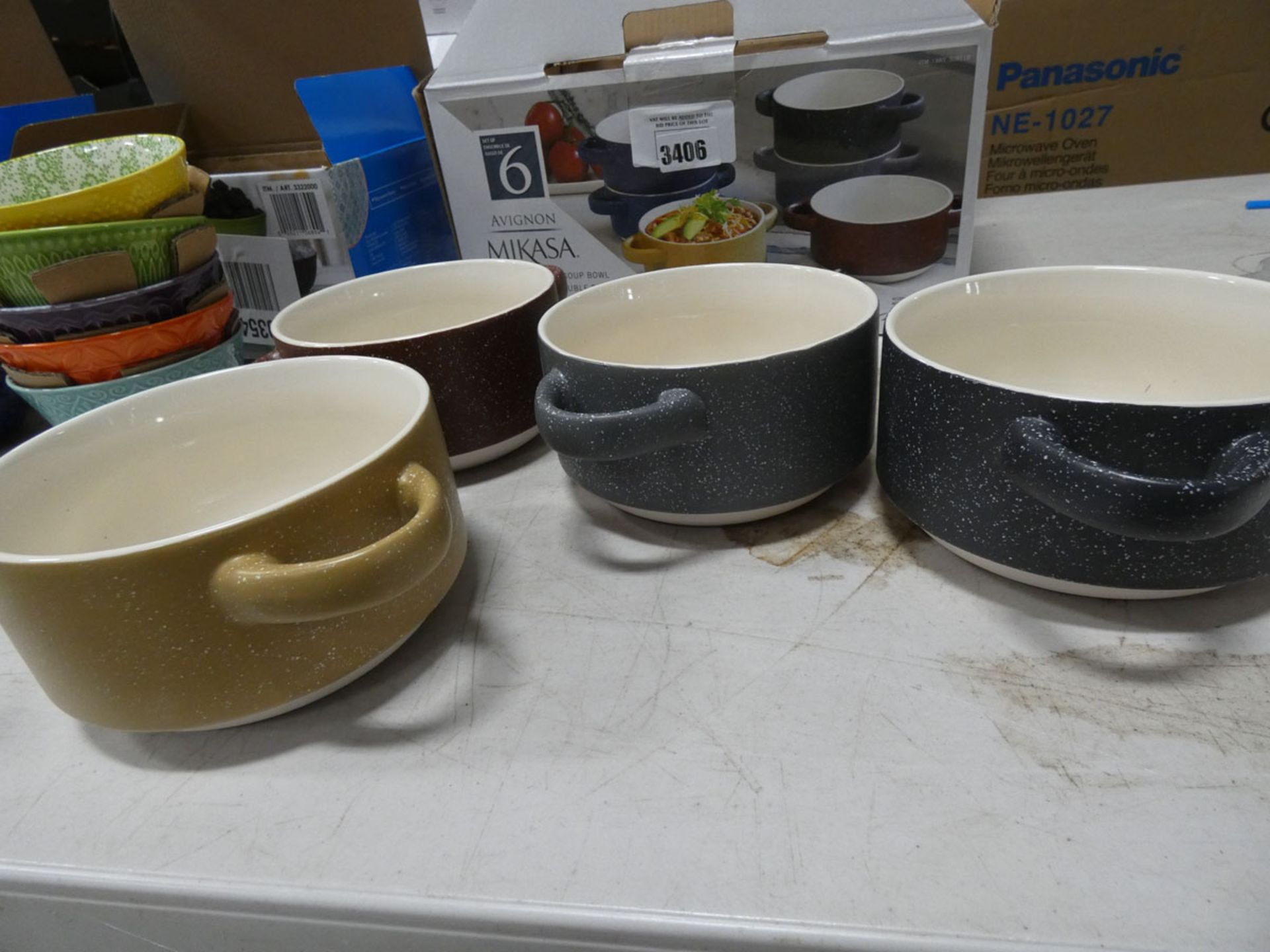 Mikasa double handed soup bowl set plus 3 boxes of stoneware bowls - Image 7 of 7