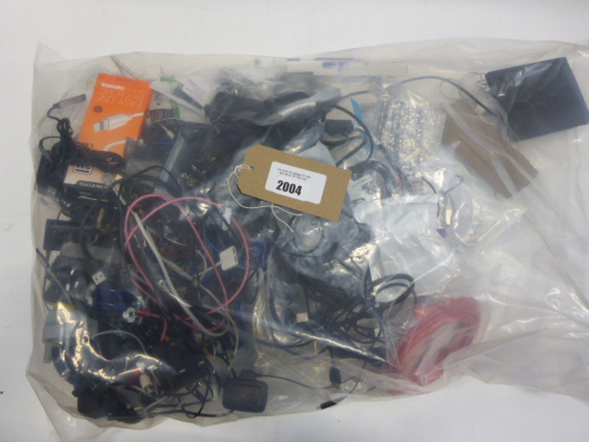 Bag containing quantity of leads, cables, chargers and PSUs