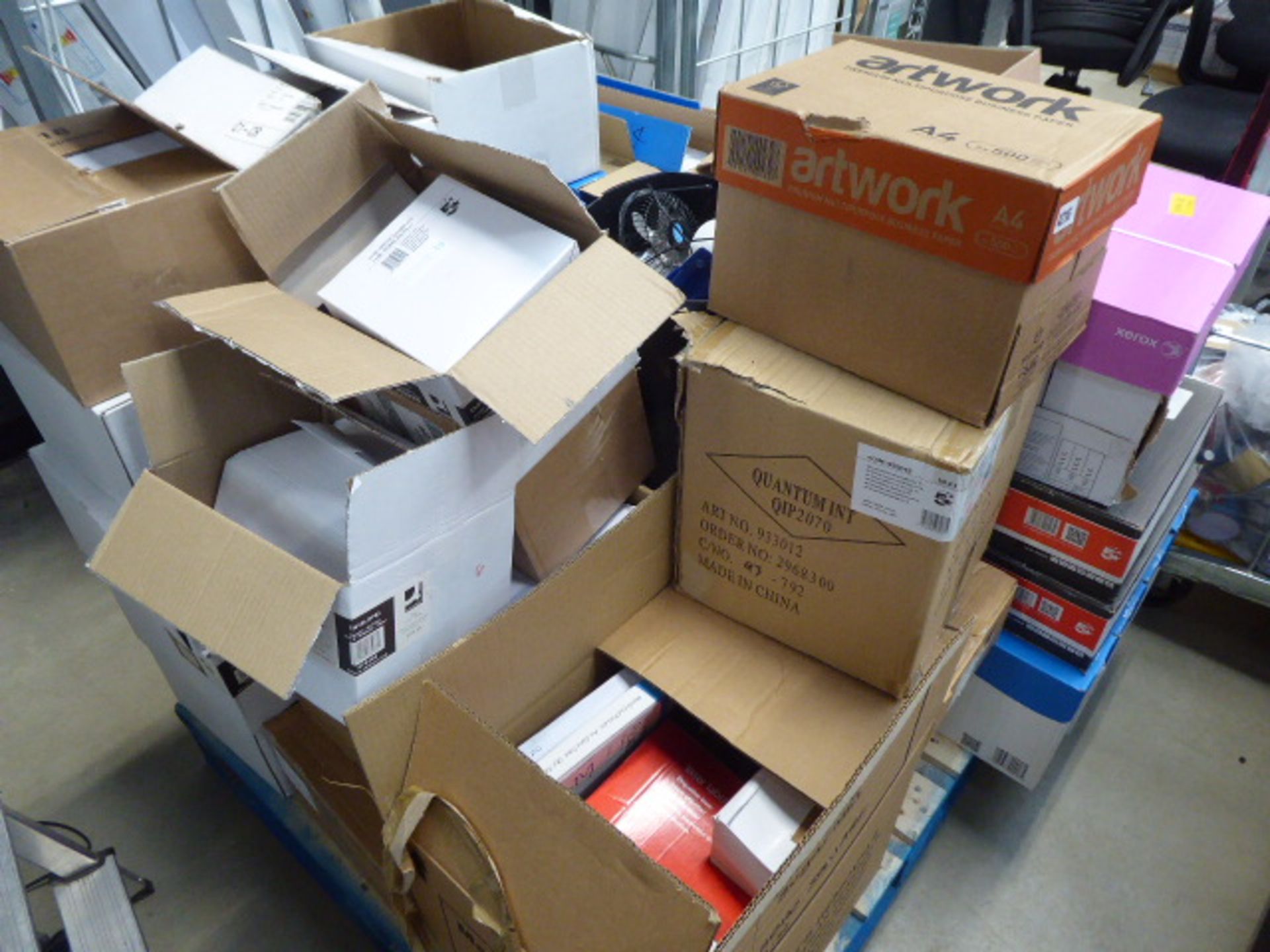 Pallet of assorted envelopes and other office stationery