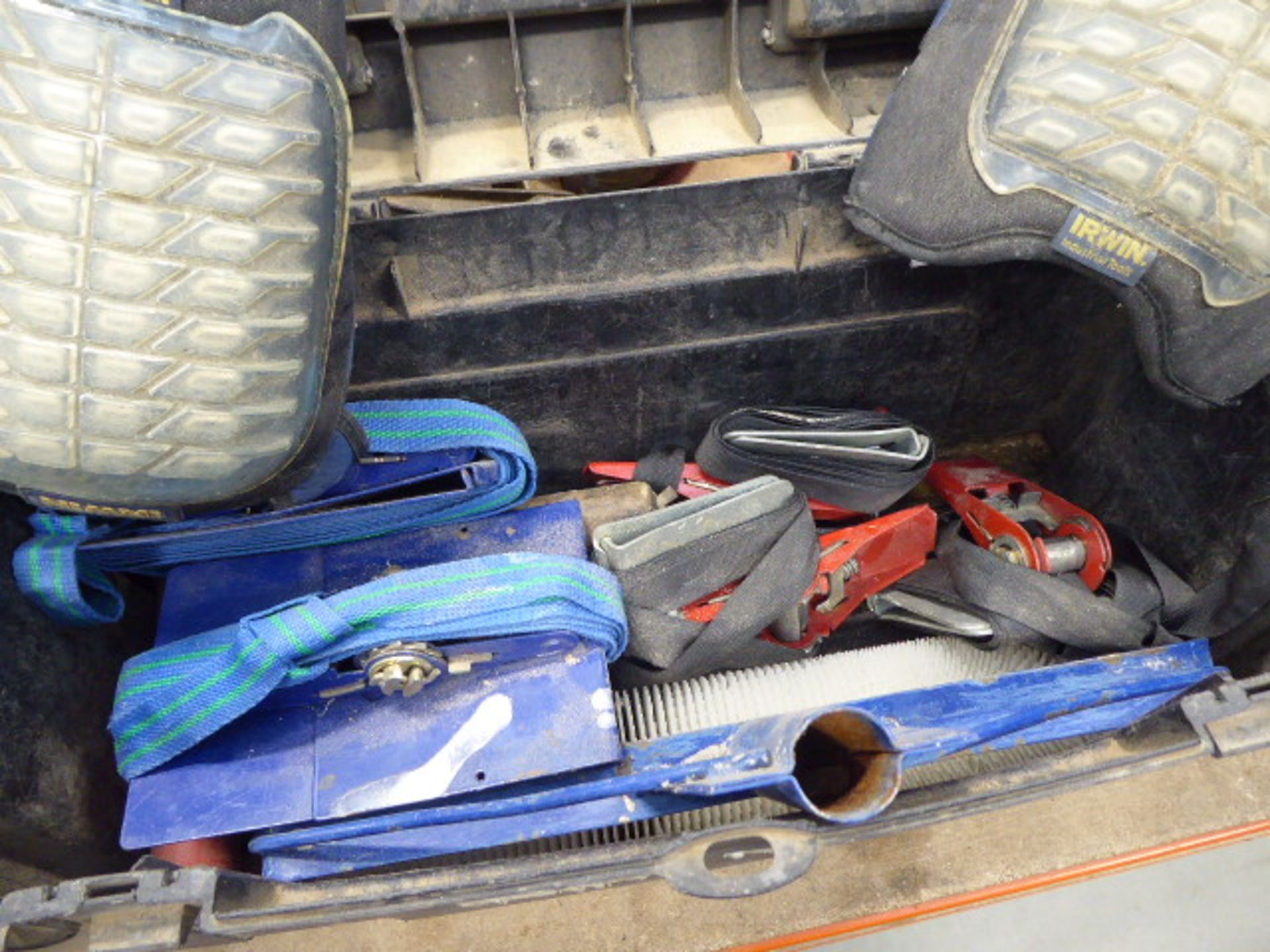 3 plastic tool boxes containing kneeling pads, air fittings, socket sets, tools and a small Wickes - Image 3 of 4