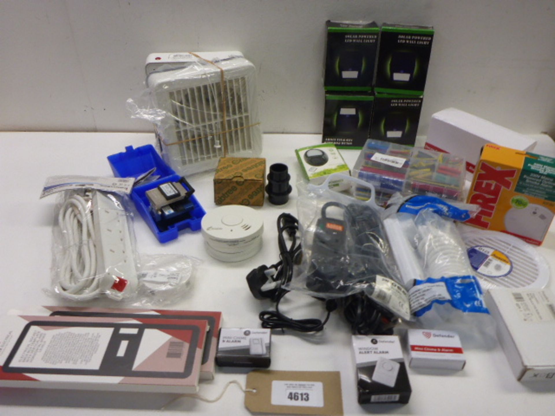 Solar wall lights, extension cables, extractor fan, smoke alarm, Dummy cameras, switches and