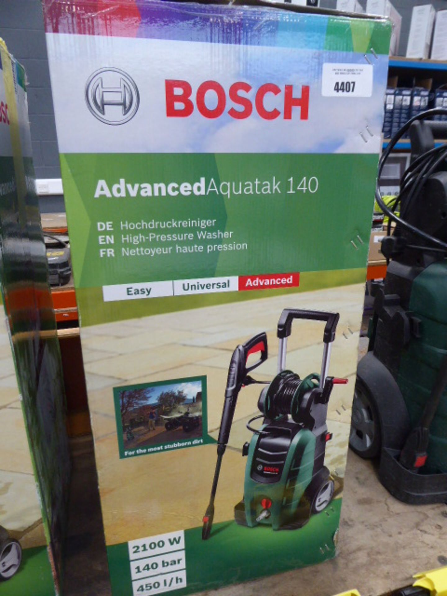 Boxed Bosch Advance Aquatech 140 pressure washer