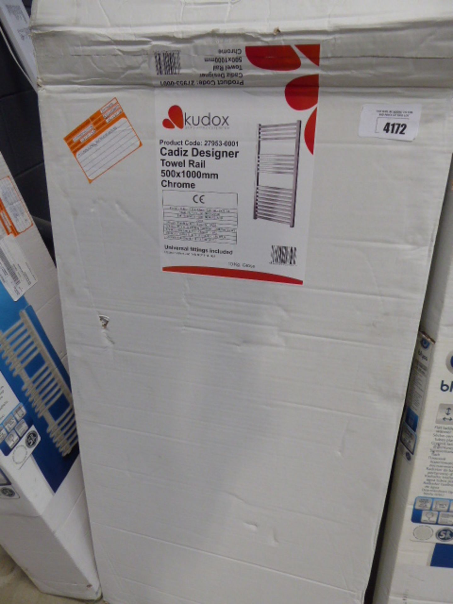 A Kudox Cadiz designer towel radiator, 500 x 1100mm in chrome