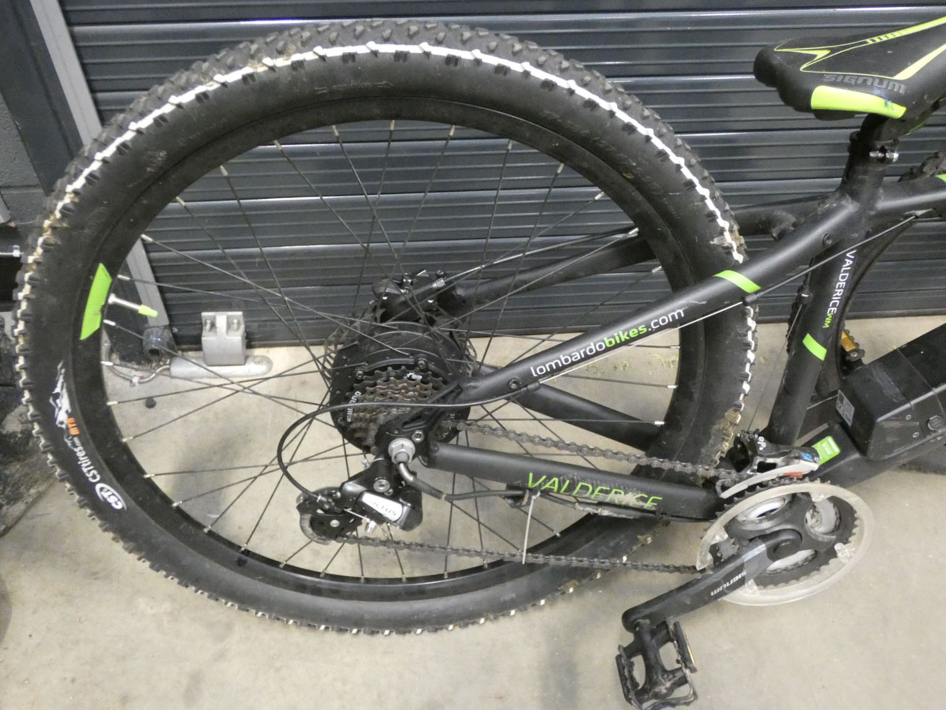 Green and black Lombardo electric mountain bike with battery, no charger, front wheel unattached - Image 3 of 4