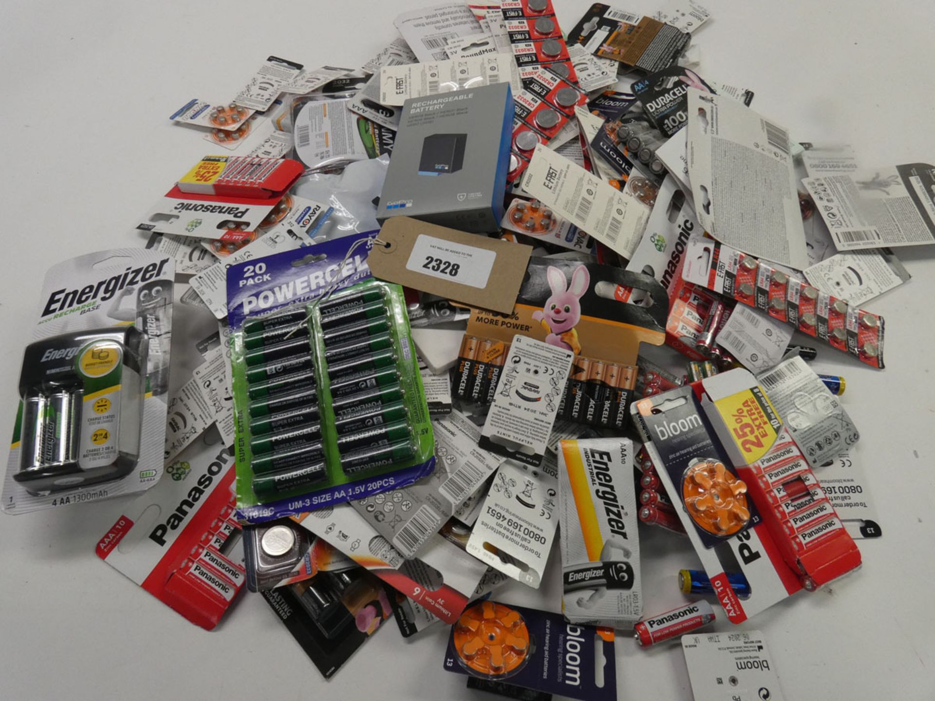 Bag containing quantity of batteries in various sizes