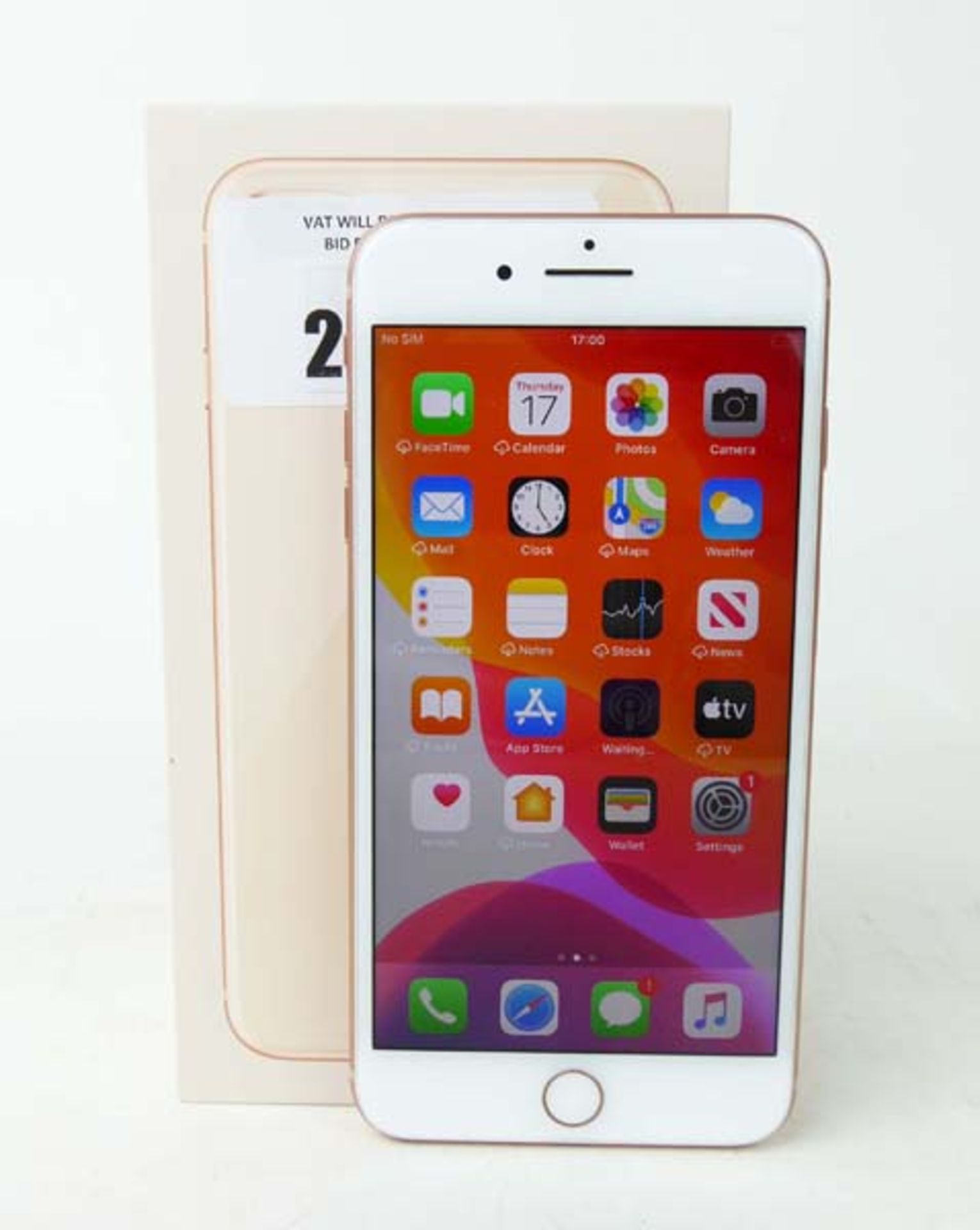 iPhone 8 Plus 64GB Gold smartphone with box and charger