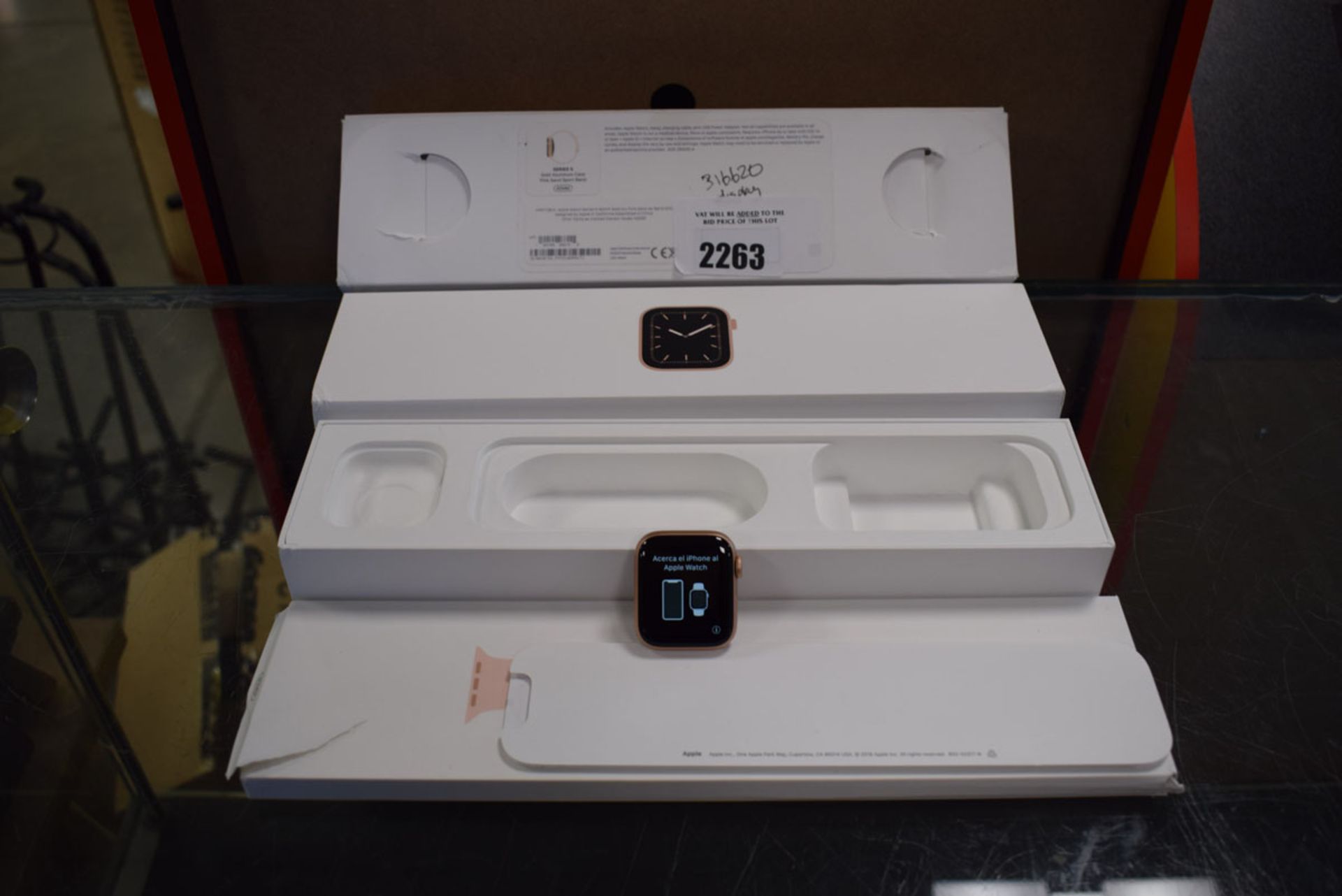 Apple Watch Series 5, 40mm, space grey, aluminium case and pink sand sport band, in box (no psu)