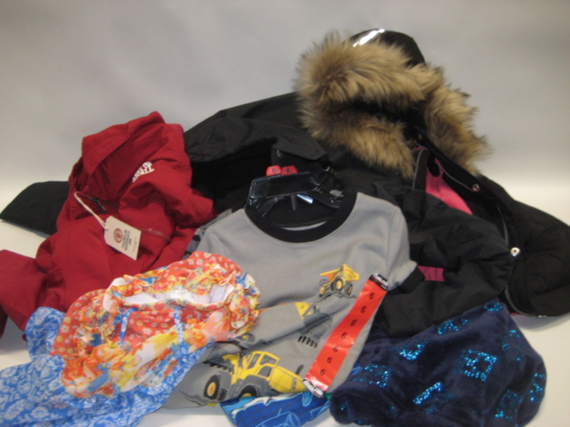 3 children's coats with small quantity of children's clothing incl. night wear and girl's