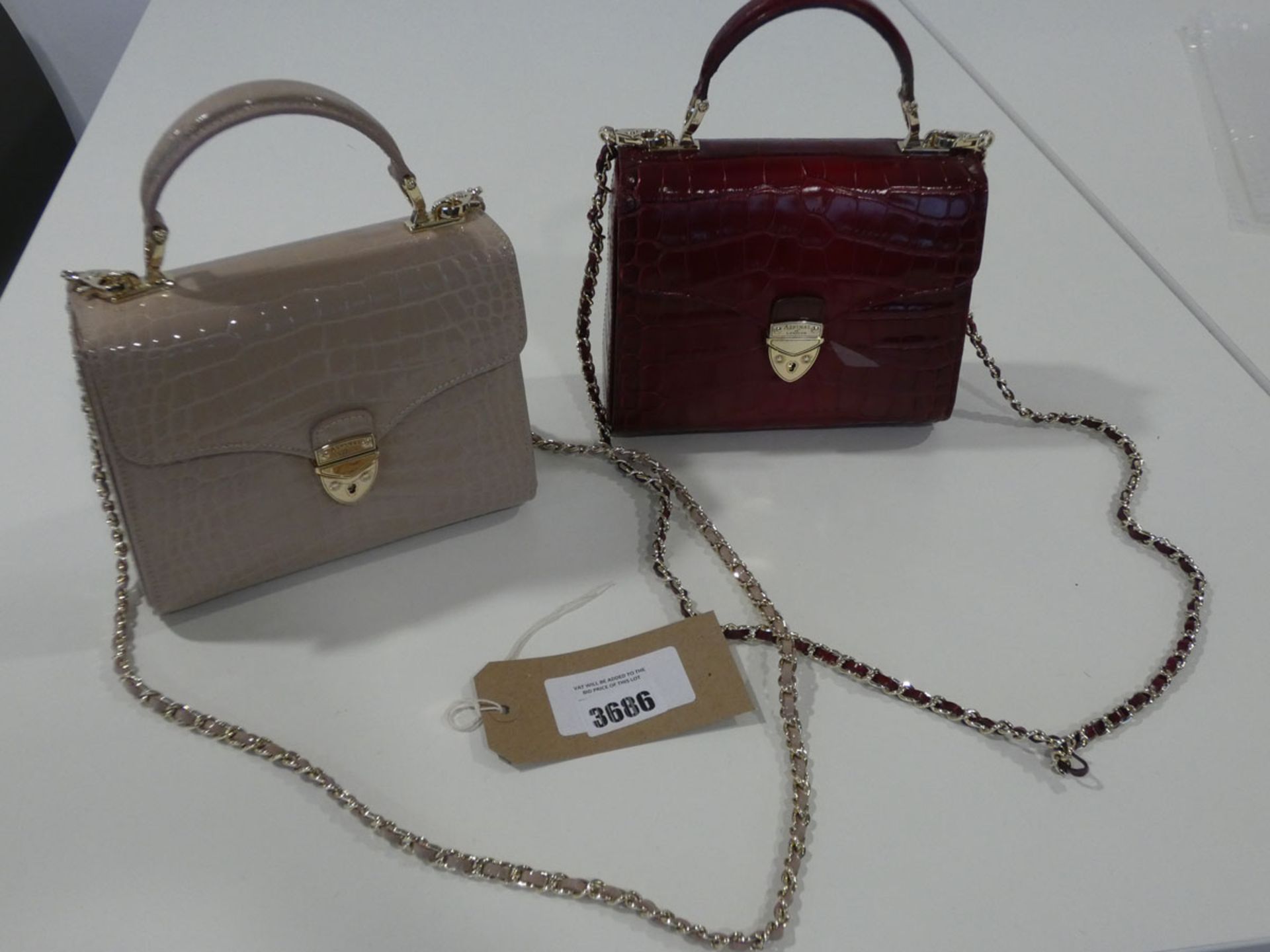 Aspinal of London Midi Mock Croc Bag in beige and red