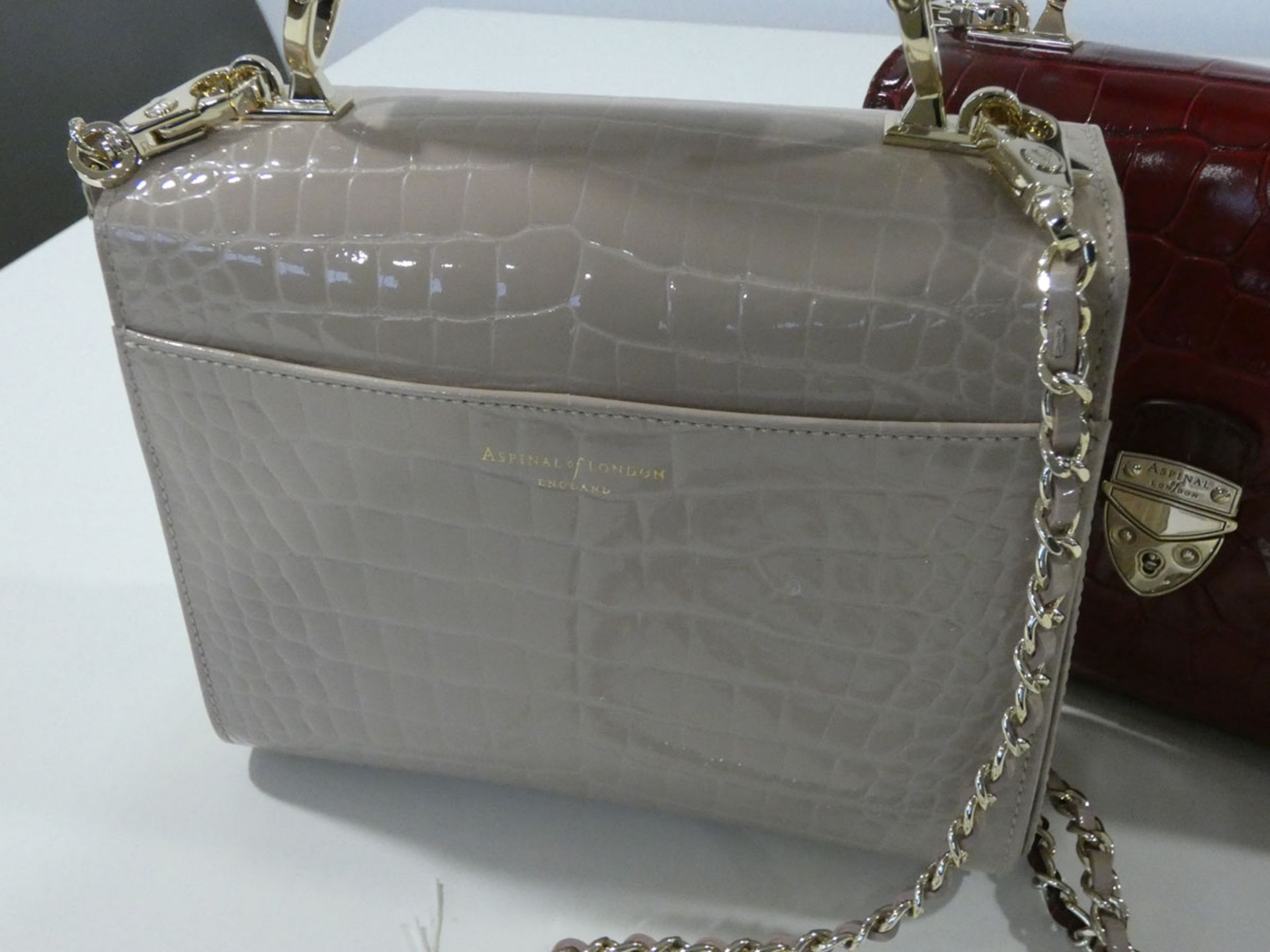 Aspinal of London Midi Mock Croc Bag in beige and red - Image 3 of 8