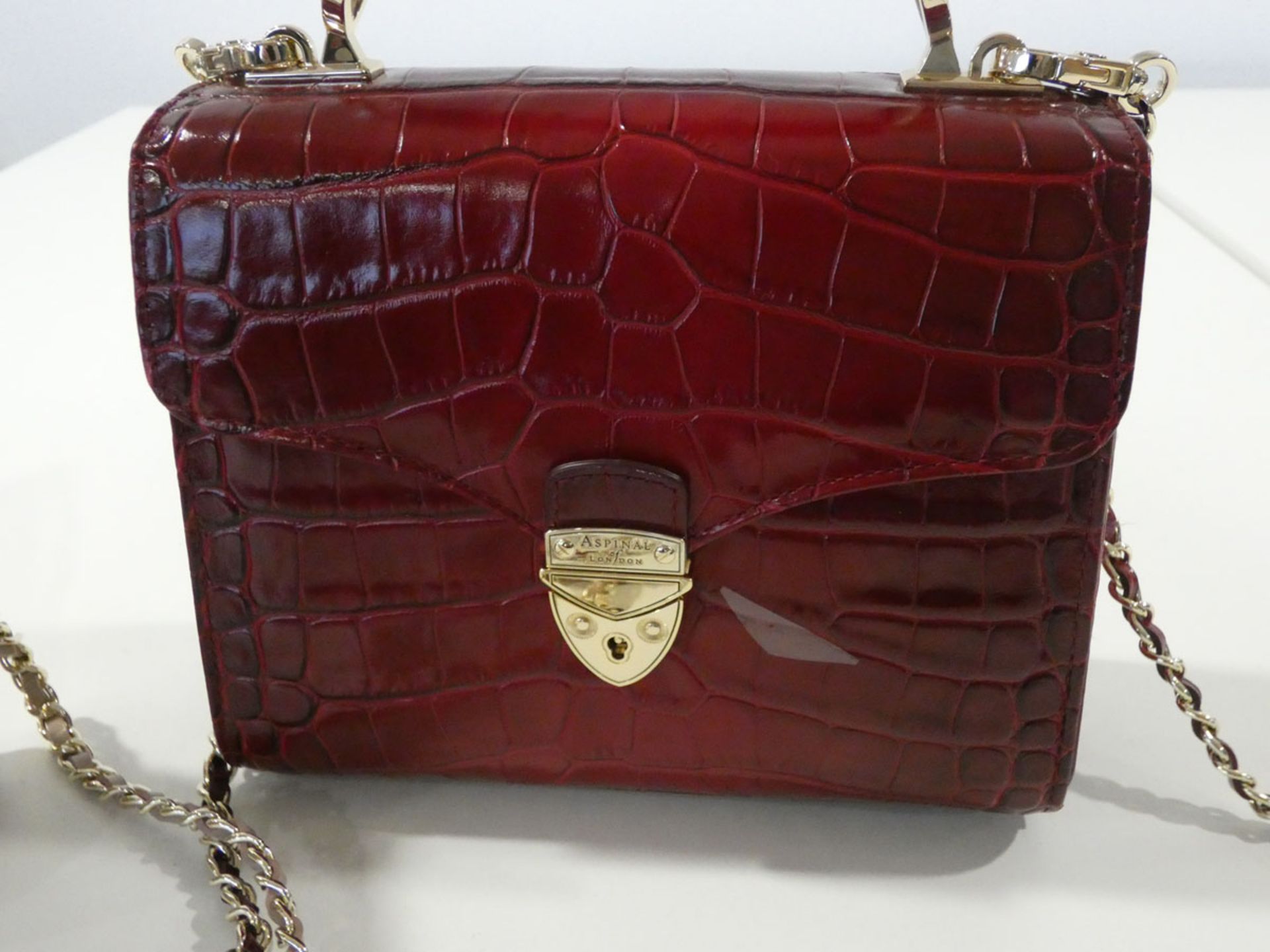 Aspinal of London Midi Mock Croc Bag in beige and red - Image 2 of 8
