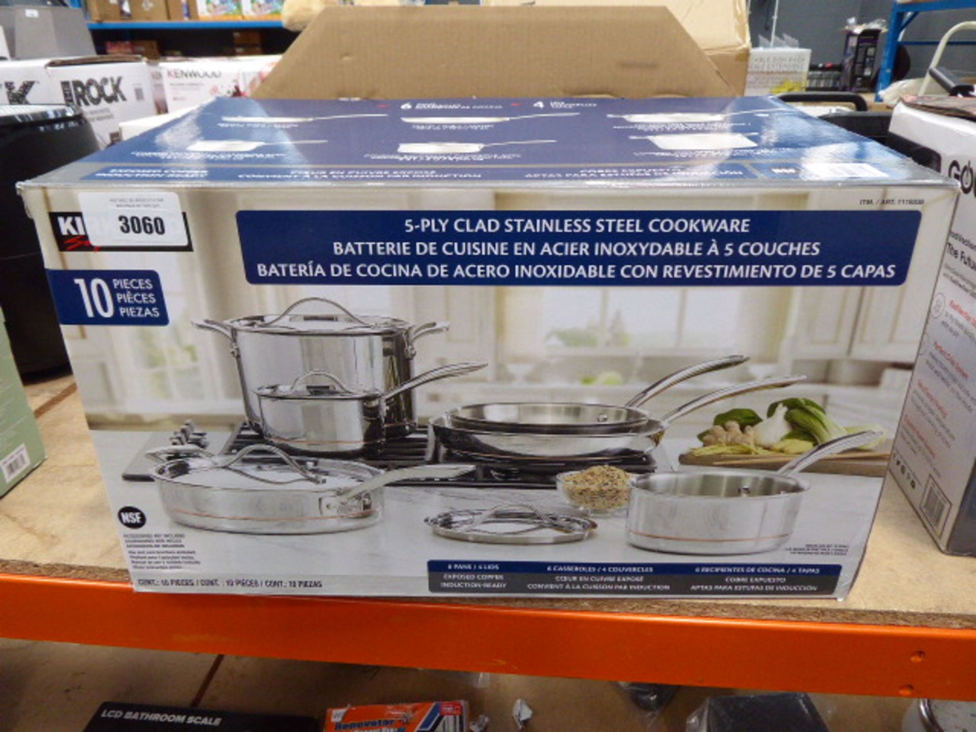 Boxed Kirkland clad stainless steel cookware set